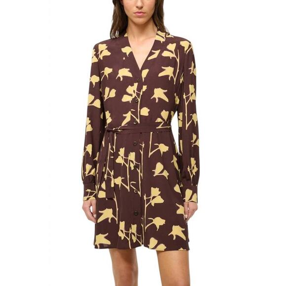 Staud Babs Flora Tie-Waist Shirt Dress in Earth Pressed Floral XS - Picture 4 of 5